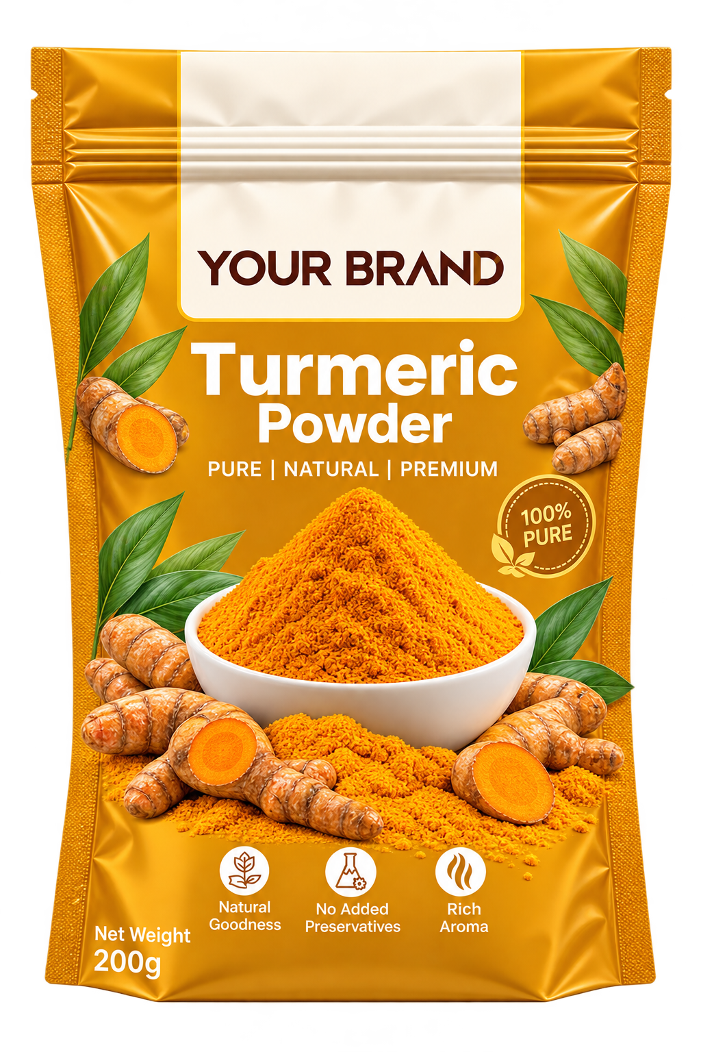 Your Brand Turmeric Powder Pouch Mockup